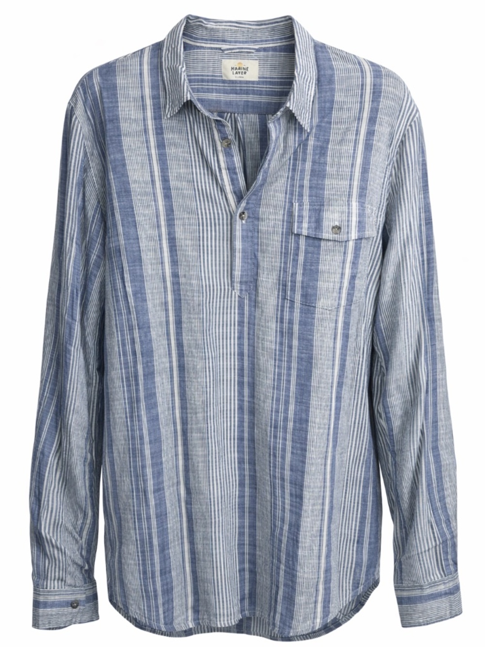 Marine Layer Carrie Popover Shirt XL Blue White Stripe Coastal Beachy